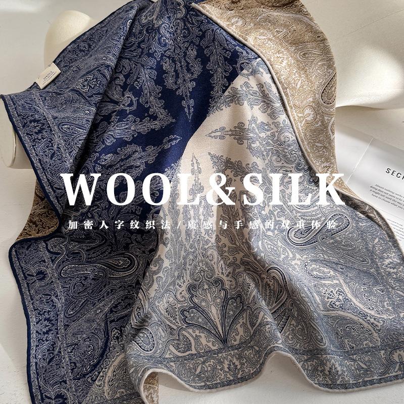 70% Wool 30% Real Silk Scarf For Women Bandana Square Scarves Kerchief Elegant Fashion Summer Beach High Quality Hijab Foulard