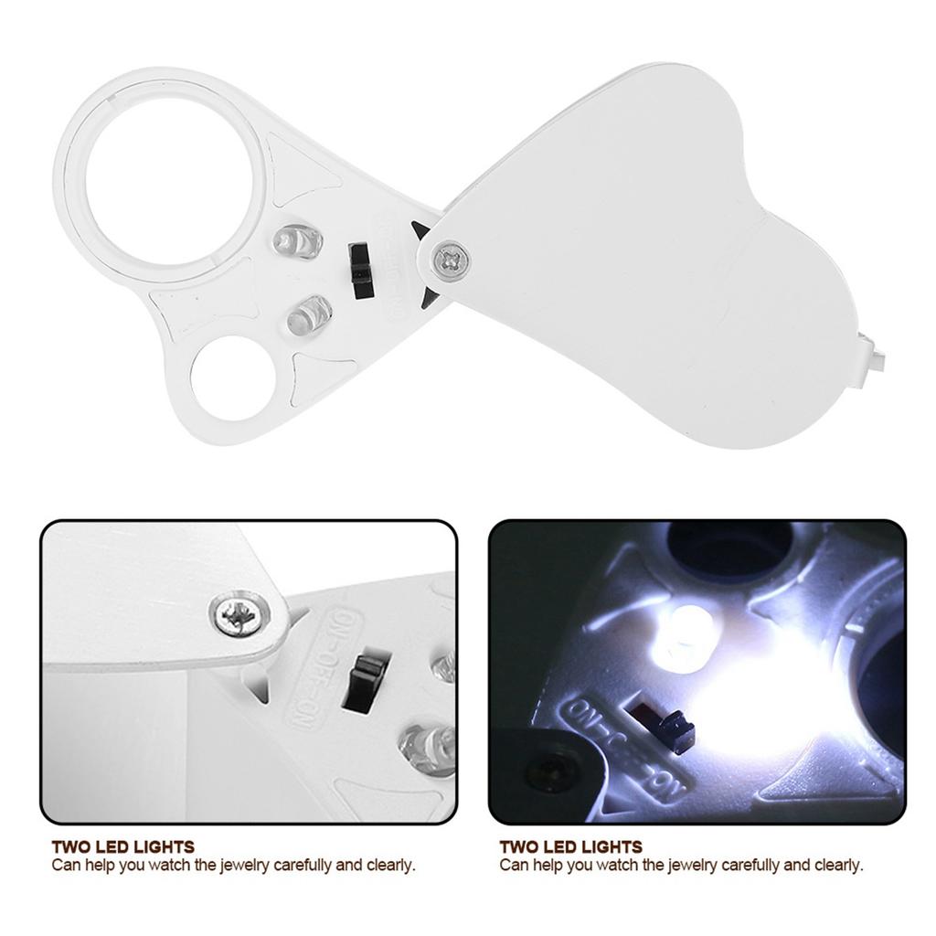 Jewelry Magnifying Glass, Handheld Magnifying Glass with 2 LED Lights for Stamps Inspection, Portable, Lightweight and , 30X 60X