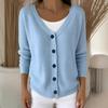 Damen einfarbiger V-Ausschnitt einreihiger Cardigan mit langen Ärmeln locker gestrickt lässiger Pullover Mantel
