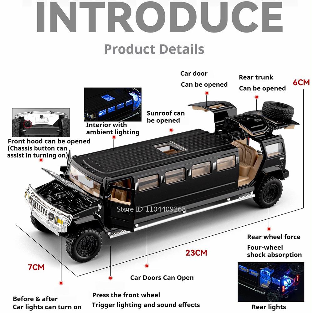 Scale 1:32 Extended Police Car Model Toy Alloy Body Rubber Tires Shock Absorption Off-road Vehicles Sound Light Holiday Gifts