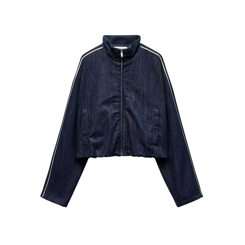 Spring Women Clothes Side Band Decoration Jeans 6929011 Patchwork Stripe Band Denim Coat 6929075