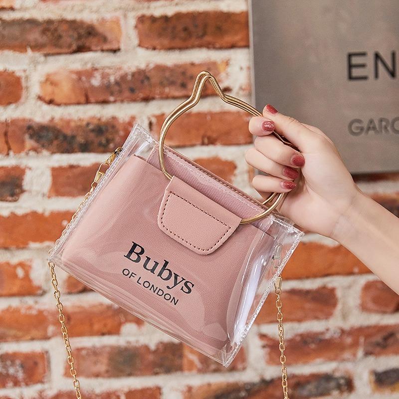 Cat women's bag summer new transparent bag fashion bucket bag single shoulder oblique span mobile phone bag chain small bag