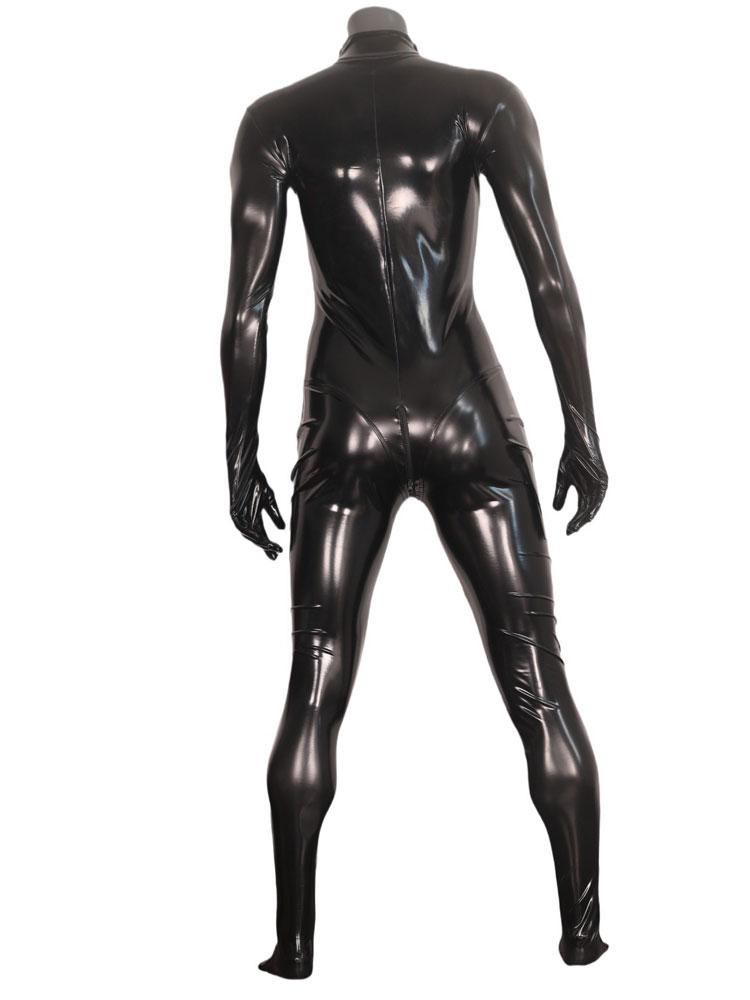 Sexy Zentai Faux Latex Leather Hollow Out Breast Jumpsuit Wetlook Exotic Cosplay Full Body Bodysuit Elastic Shaping Tights