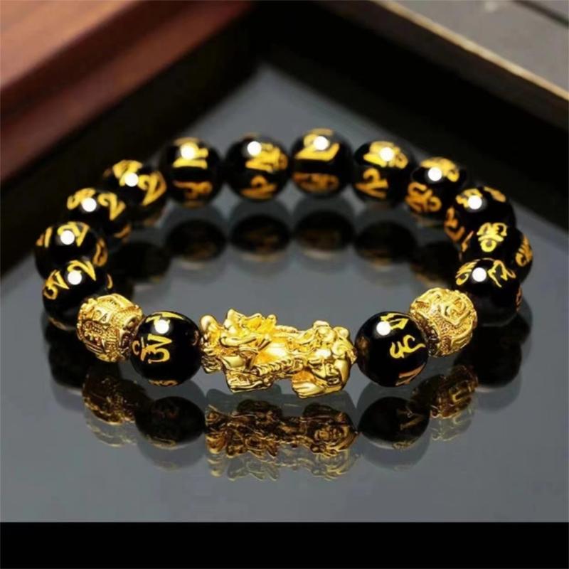 Elastic Handchain Attract Wealth and Good Fortune with Alloy Bracelet Unisex Stone Bead Jewelry for Prosperity