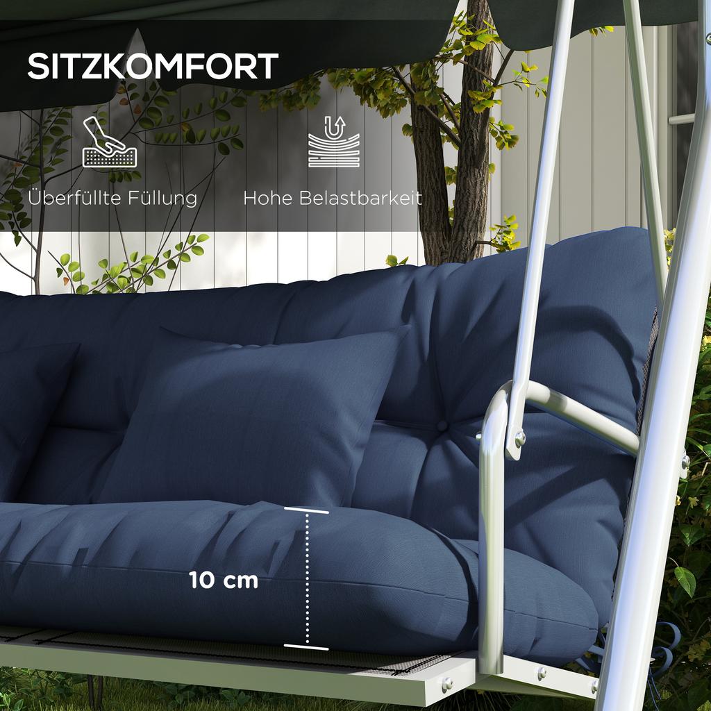Set di 4 Cuscini per Seduta, 150x50 cm Cuscini per Sedia Idrorepellenti con Laccetti, Spessore 10 cm Blu Navy