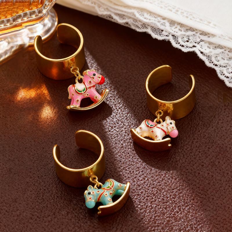 Fashion Enamel Colored Pony Pendant Ring Creative Exquisite Horse Opening Women Pendant Rings Jewelry Accessories Gifts