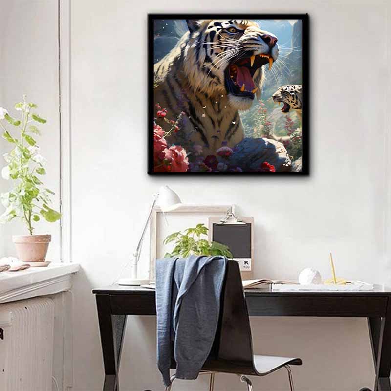 New Arrival 5D DIY Full Circle Diamond Painting "Tiger Roar" Embroidery Cross Stitch Home Decor Gift
