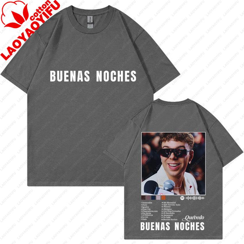 Singer Quevedo Buenas Noches Album Print Tshirt Unisexs Unisex Harajuku Casual Oversized Tee Gothic Short Sleeve Tops
