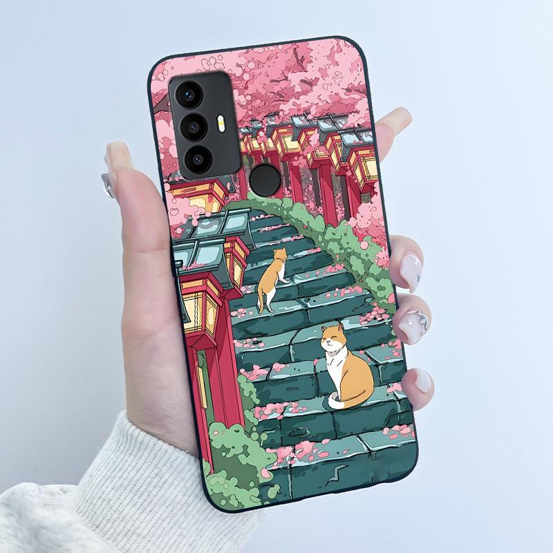Sött Fodral För TCL 30 SE Skyddande Cover För TCL 30E Funda För TCL 306 305 Tryckt Skal Mjuk Silikon Tecknad Svart Fodral