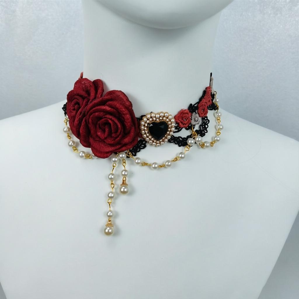 Elegant Retro Rose Flower Collarbone Chain Necklace Gothic Lolita Black Lace Collar Choker Ornament Wedding Halloween Accessorie