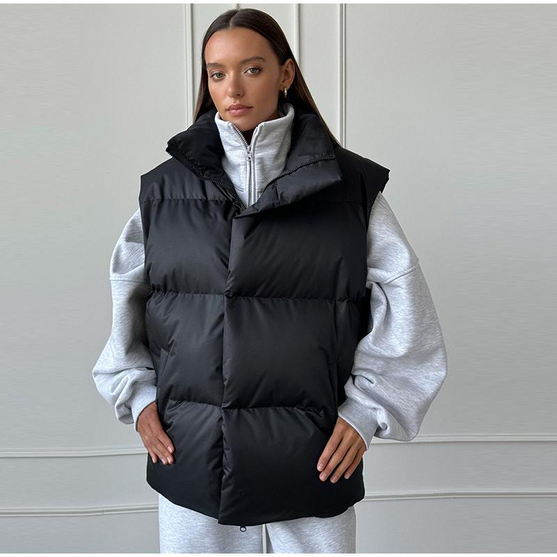Autumn Winter Sleeveless Jacket Women Fashion Loose Thick Vest Solid Color Casual Sport Cotton Jacket Stand Collar Coat Warm Female Waistcoat