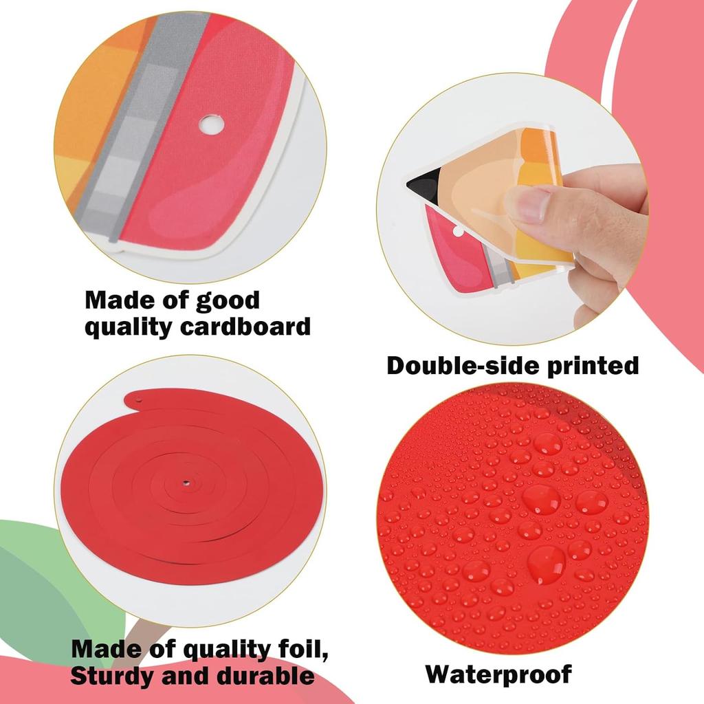 60PCS Back To School Party Swirls Decorations First Day of School Hanging Swirls Welcome Back To School Apple Pencil Hanging Decor Supplies for