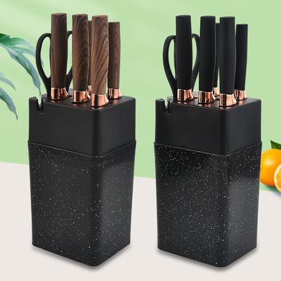 Electro Plated Rose Gold Knife Seven Piece Knife Black Stainless Steel Kitchen Set Knife with A Knife Rack