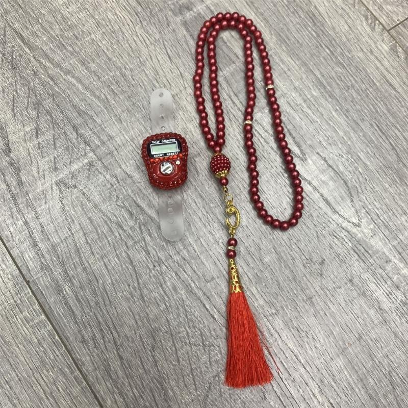 Tasbih Prayer Beads Wrap Bracelets with Counter Tasbih Prayer 99 Worry Beads Misbaha Islamic Allah & Mohammed Rosar