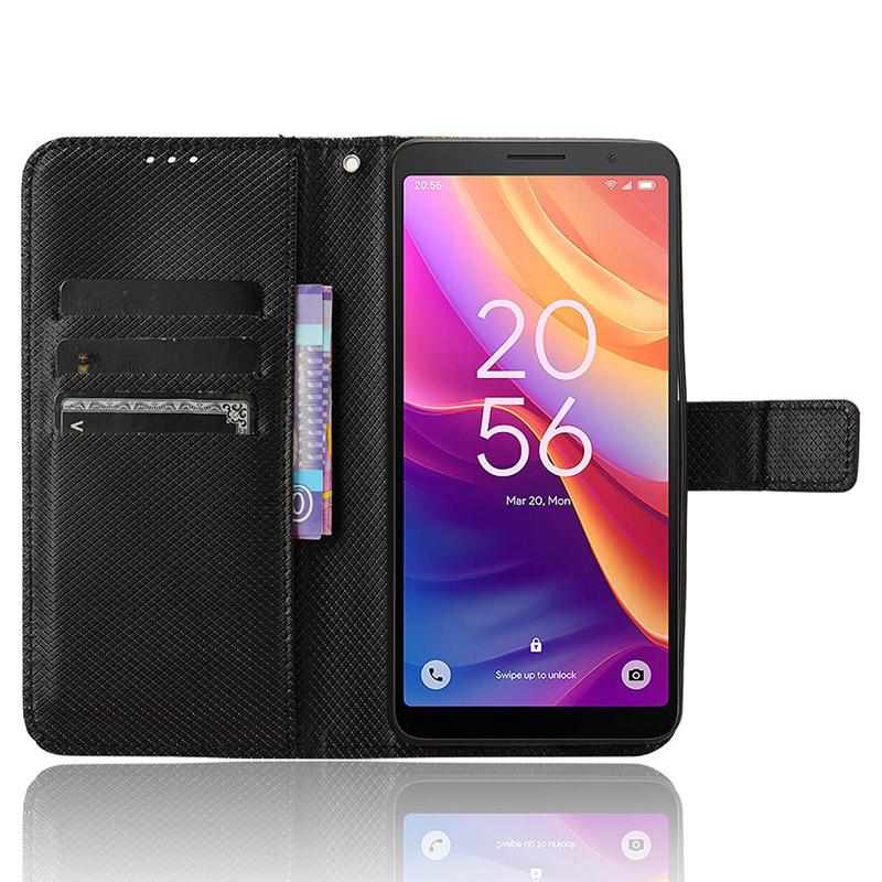 

For TCL 501 Wallet Case Diamond Texture PU Leather Phone Cover with Stand Blue