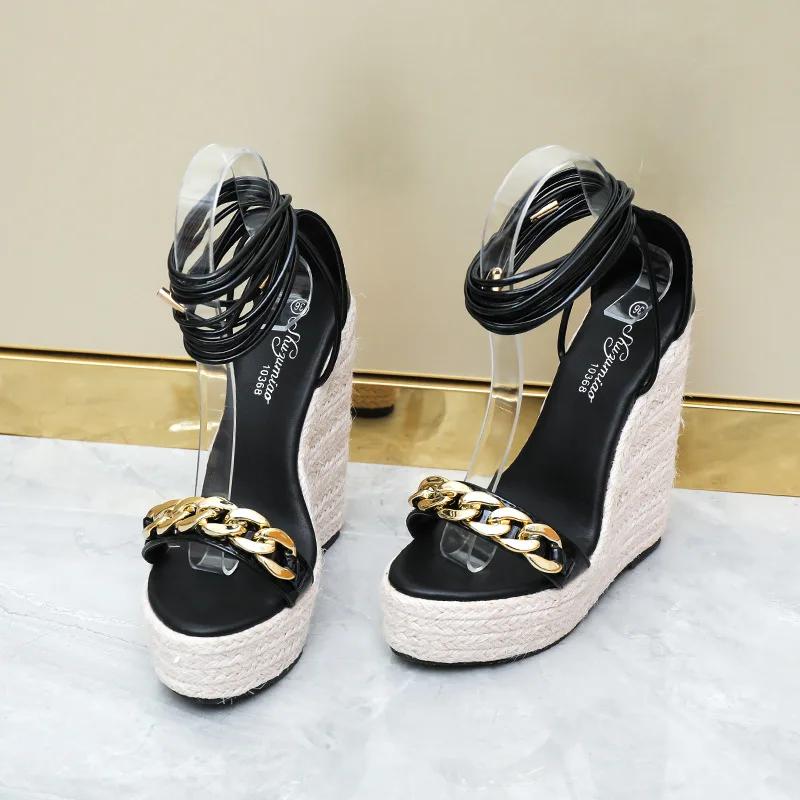 Fashion Metal Clear European and American Woven Hemp Rope Women's Shoes Wedge Platform Sandals 10363 Series 14cm Heel 4cm Platform LFD
