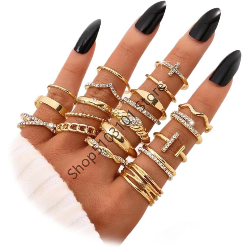 

1Set Sparkling Heart Design Open Rings Vintage Gold Color Women Ring Valentines Jewelry Gifts CN