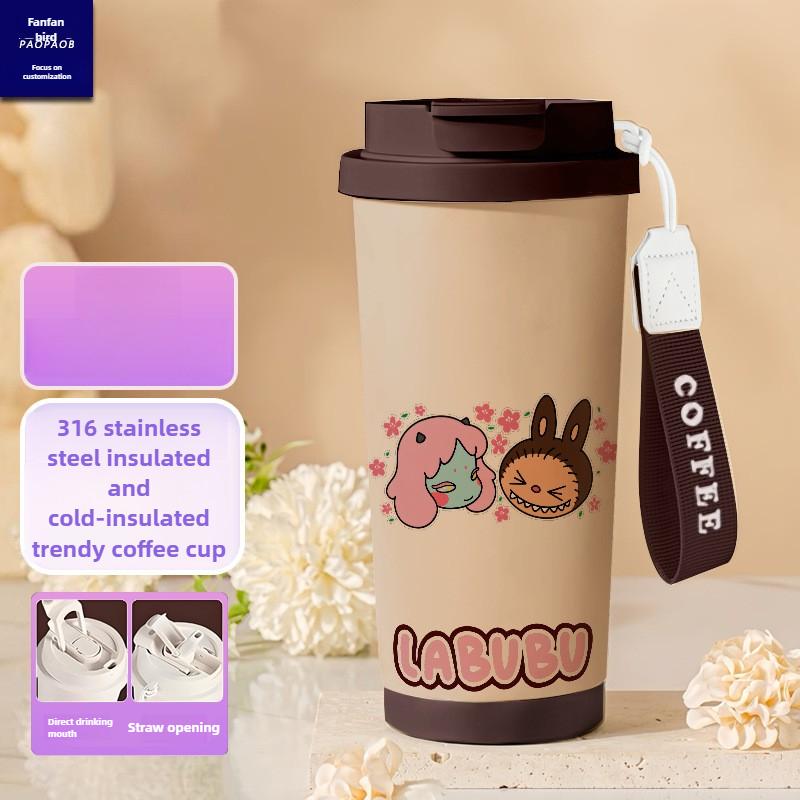 Tecknad Rostfri Stålkopp Högvärdig Termosmugg 3D Dubbel Drickstrå Kaffekopp