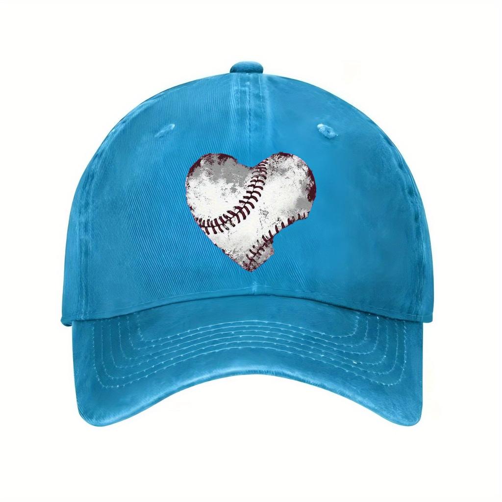Baseball Heart Graphic Distressed Baseball Cap Adjustable Vintage Sports Hat Casual Unisex Adult