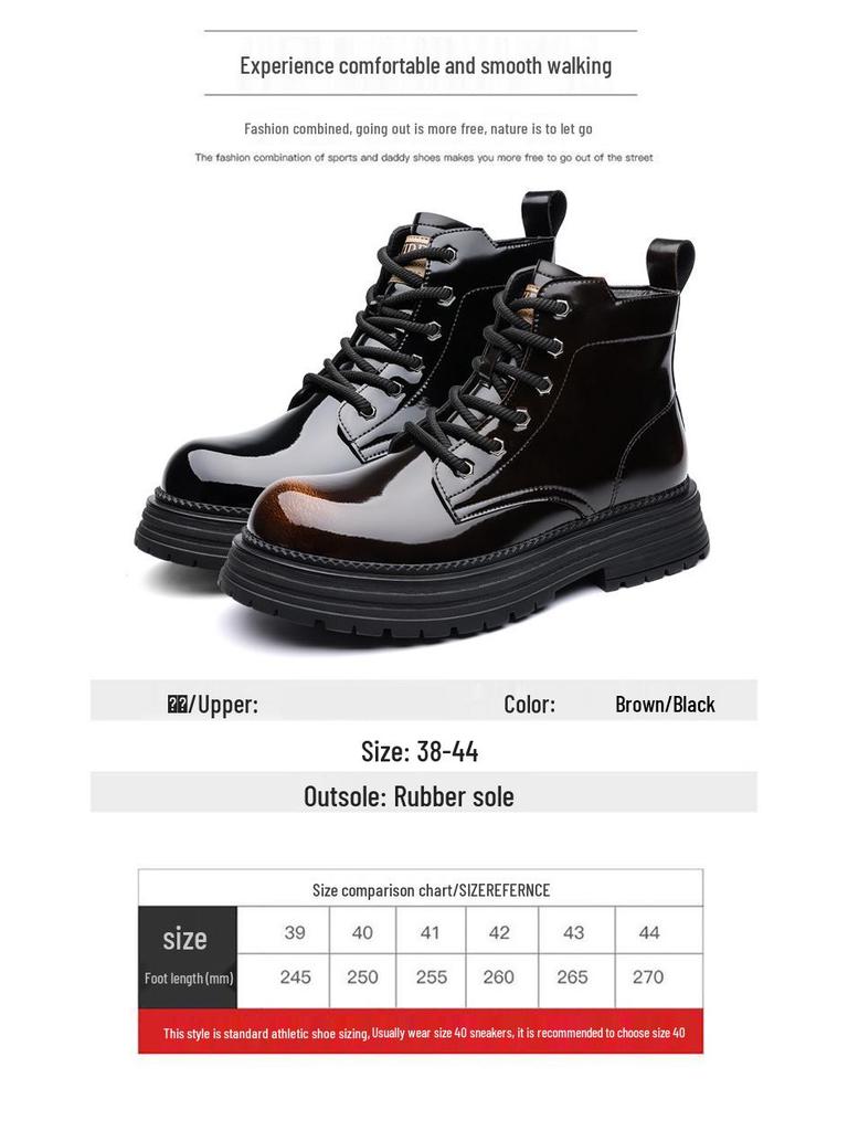 2025 Winter Men's High Top Martin Boots, Plus Velvet, Thick Sole, Retro Leather, Warm and Shiny Workwear Shoes