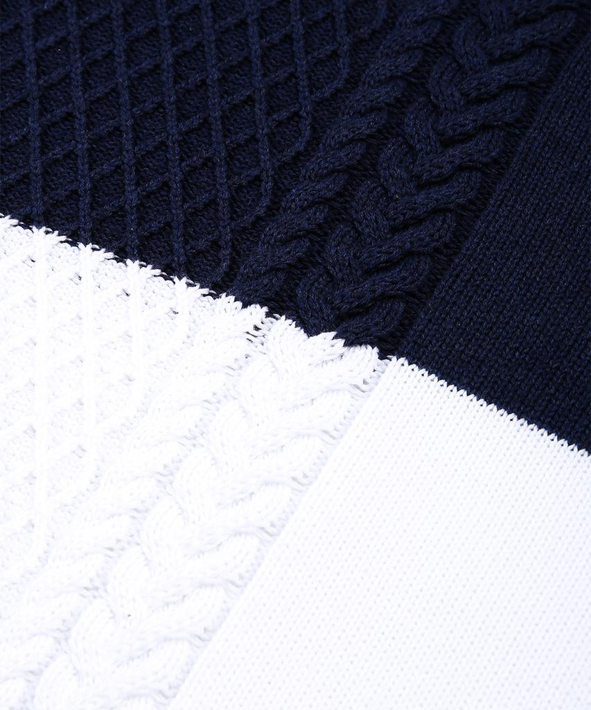 BROOKS BROTHERS Cotton Color Block Crew Neck Cable Sweater (Navy) (Bbwrmm8196Qes)