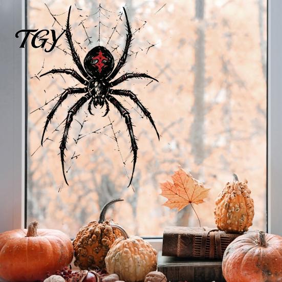 Artykuły na imprezy wewnątrz i na zewnątrz Halloween Pająk Statyczne Naklejki na okno, PVC Wodoodporne Naklejki z pajęczyną, Czarne Dekoracje ścienne Usuwalne Straszne Naklejki dla