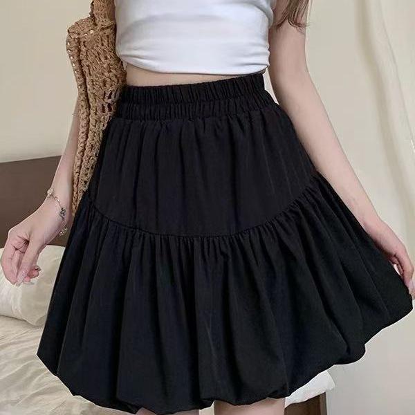 Letnia Słodka Spódnica A-Line Plus Size z Wysokim Stanem i Plisami dla Kobiet