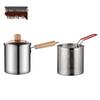 304 Stainless Steel Milk and Fry Pot with Wooden Handle and Filter Basket, Induction Compatible, Oil-Saving Deep Pot for Soup and Skewers.