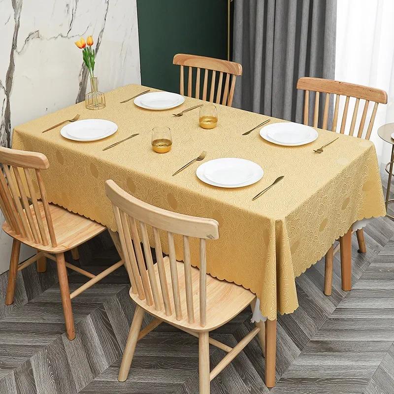 European Style PU Tablecloth, No Wash Restaurant Household Rectangular Waterproof Dining Table Fabric Jacquard Round Table Mat