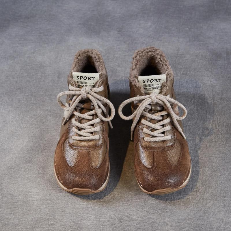 Johnature Plüschige, warme Freizeit-Sportschuhe zum Schnüren, weiche Sohle, bequem und vielseitig – flache Damenschuhe