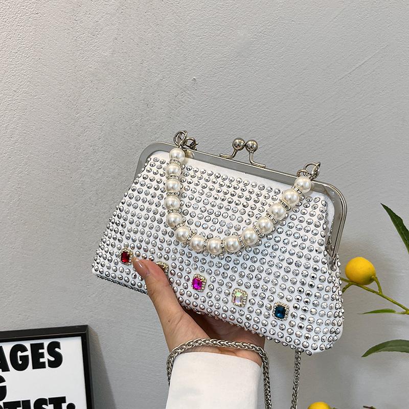 

Модный вечерний клатч, изысканная женская сумка, сумка через плечо с цветными драгоценными камнями, роскошная сумка через плечо с бриллиантами белый