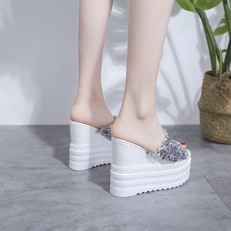 Women's Fashion Platform Slippers Designer Wedge Sandals Elegant Sequins Summer Party Shoes