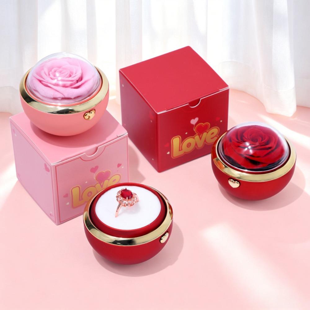 Soap Rose Flower Finger Ring Box Rotation Valentine's Day Gift Box Wedding