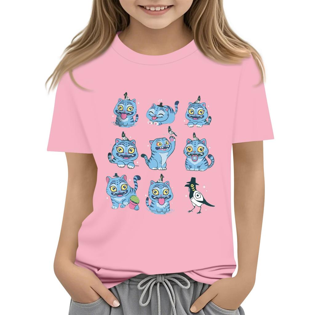 Boys Girls Round Neck Casual Printed Short-sleeved T-shirt Top
