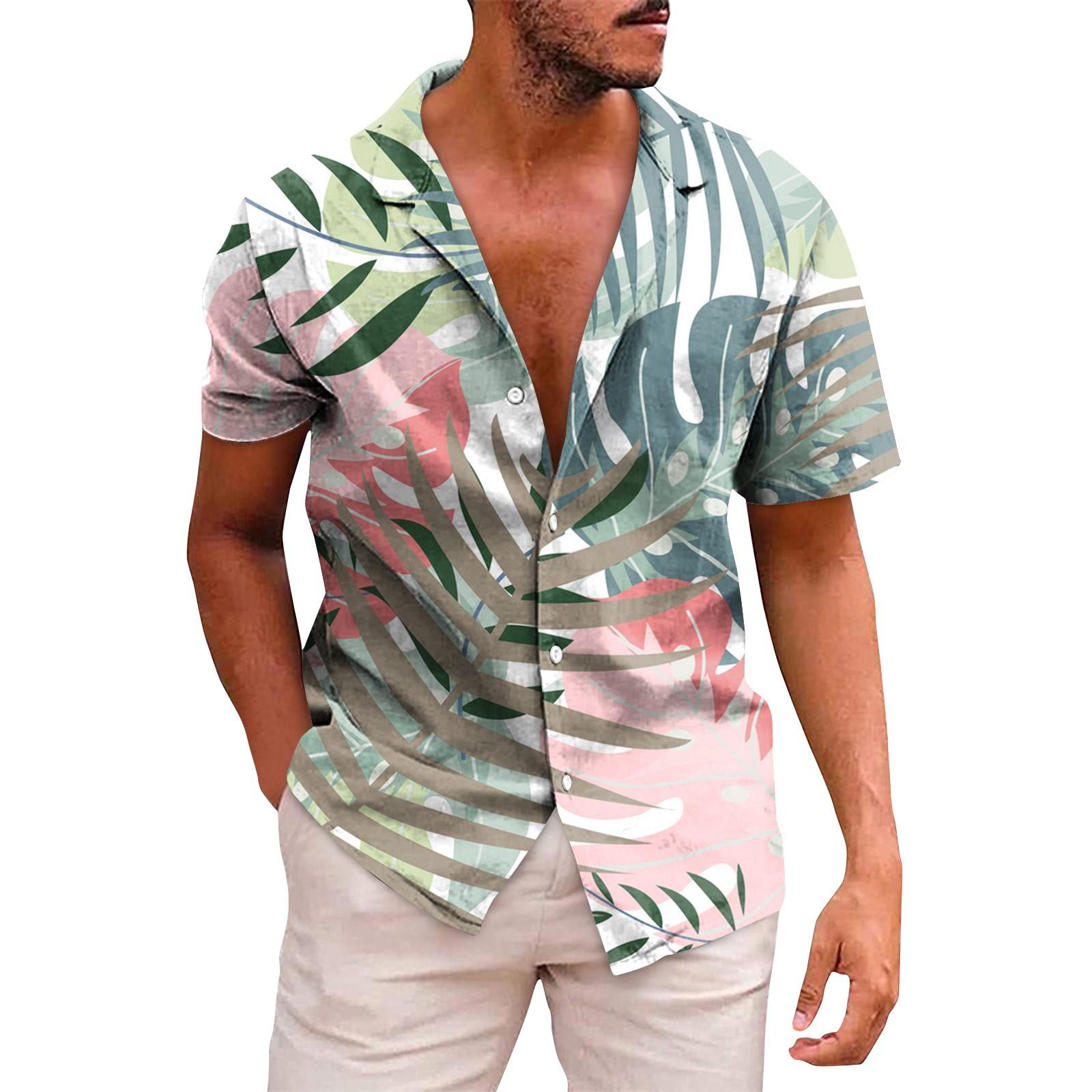 

Мужские гавайские рубашки с короткими рукавами и пуговицами с принтом. Мужские повседневные модные рубашки с короткими рукавами. L белый