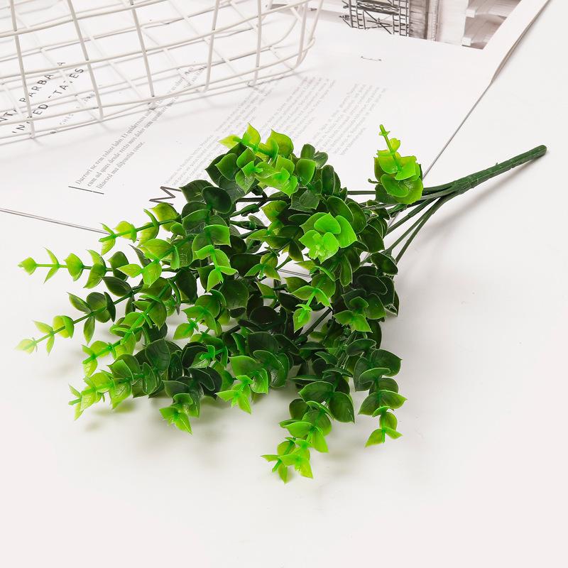 Simulation Green Plant 7-Pronged Eucalyptus Leaf Bouquet, Restaurant Flower Bed Flower Arrangement Decoration, Money Grass Plastic Fake Flower