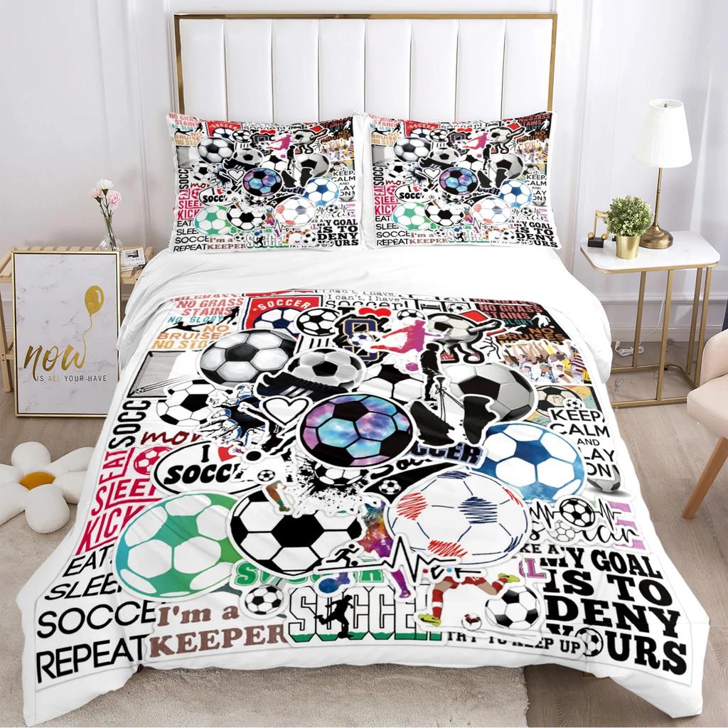Fußball Bettbezug Set Weiche Bettdecke Bettwäschesets und Kissenbezüge für Jugendliche, Einzel-/Doppel-/Queen-/King Bettbezug Kissenbezug