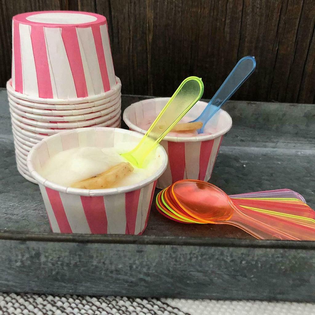 (150) 3" Mini Taster Spoons Tasting Tiny Clear Plastic Brightly Colorful Party
