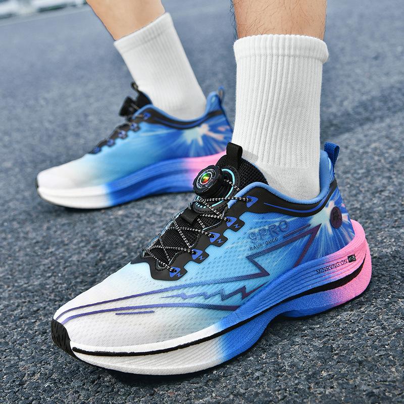Full Palm Carbon Board Racing Shock Absorption Running Shoes Male and Female Couples Rotating Buckle Teen Student Sneakers