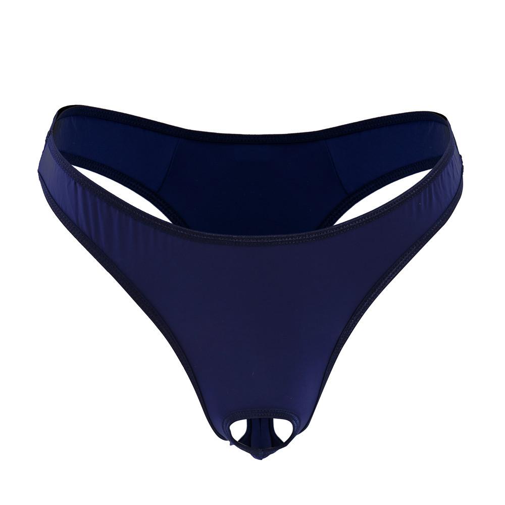 Penis Hole Lingerie Underwear Men Sexy Expose Cock G-String Open Crotch Pouch Underpant Gay Panties Ice Silk T-Back Thong
