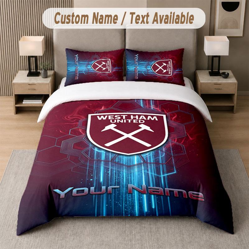 Maßgeschneidertes Bettwäsche-Set West Ham United FC Muster, Druck Name Text 1 Bettbezug plus 2 Kissenbezüge Heimtextilien