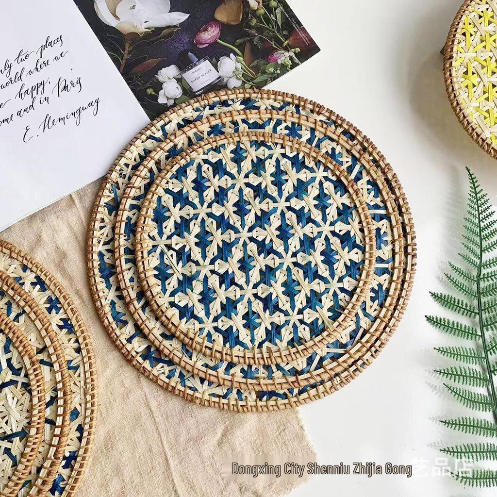 Ethnic Bamboo Weaving Handmade Coaster Set - Heat Resistant Round Placemats for Kitchen & Restaurant