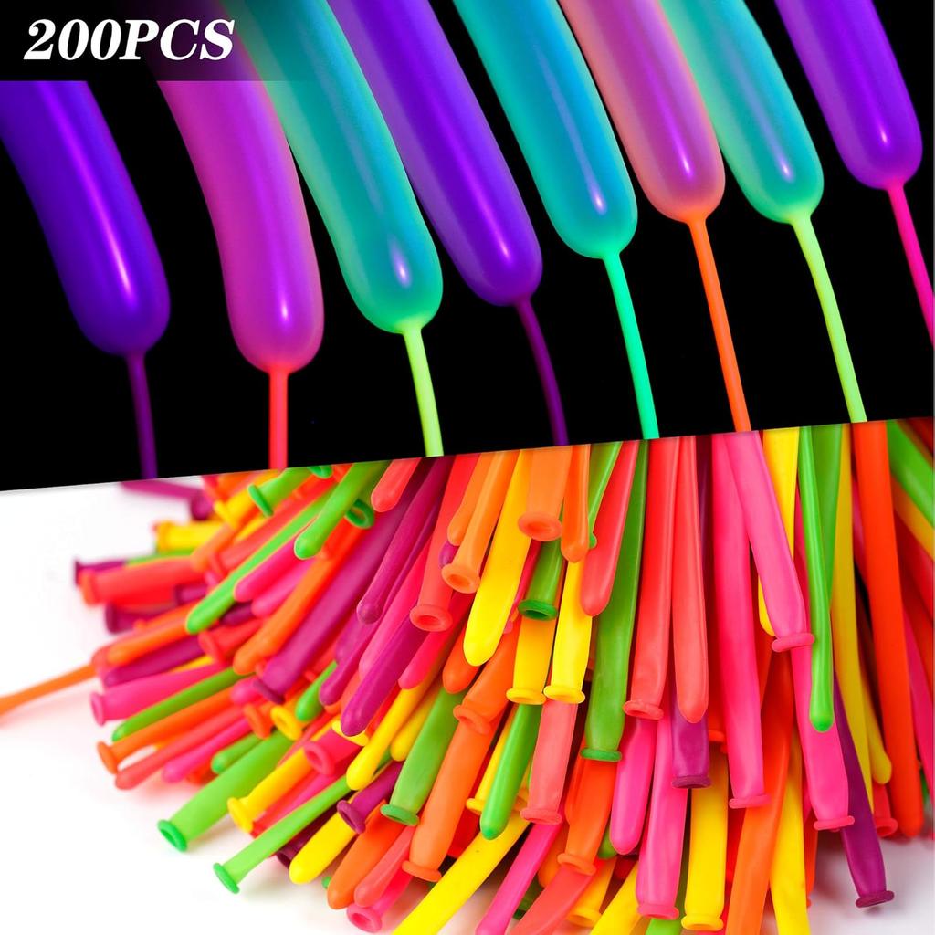200 Pieces Neon Glow Blacklight Reactive Fluorescent Long Twisting Balloons for DIY Animals Twisting Glow Party Birthday Party Decoration