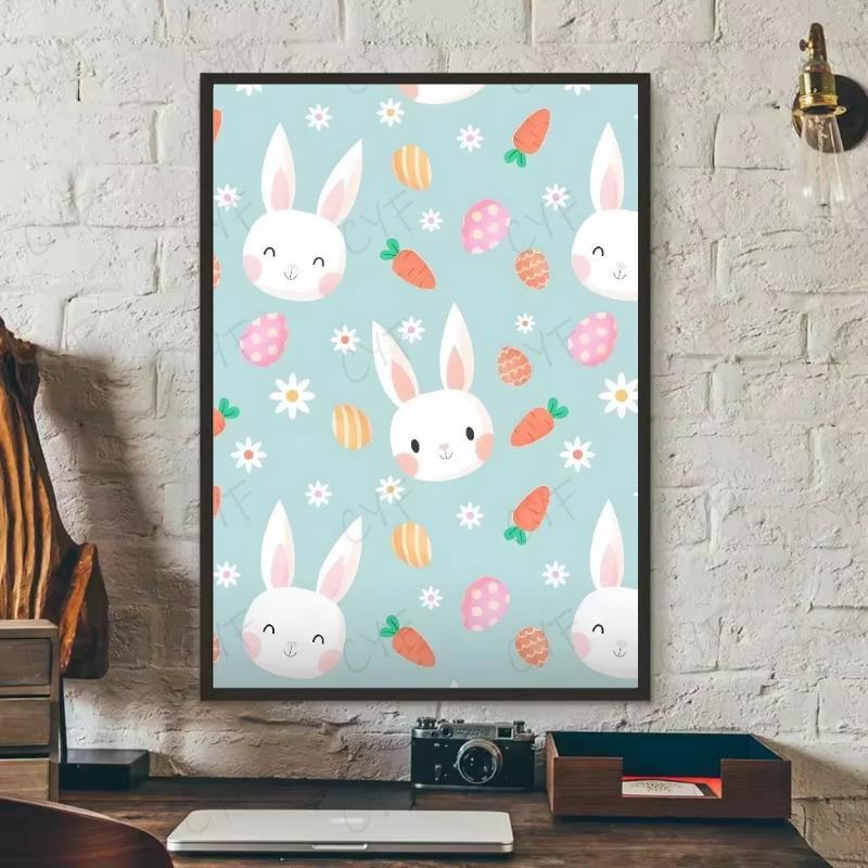 Poster Boho Primavera Coniglietto Felice Pasqua HD art adesivo da parete impermeabile decorazione estetica per casa soggiorno camera da letto bar