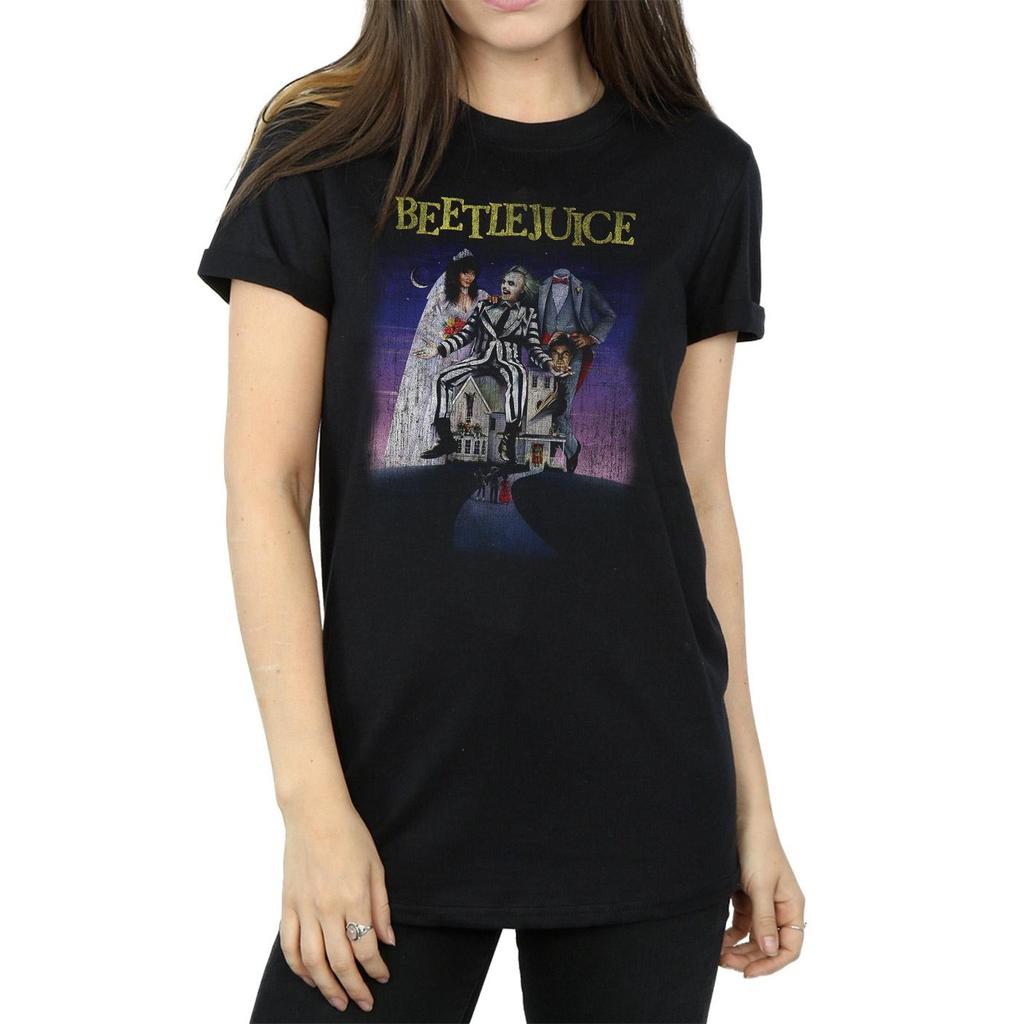 Beetlejuice Damen-/Damen-Boyfriend-T-Shirt aus Distressed-Poster-Baumwolle