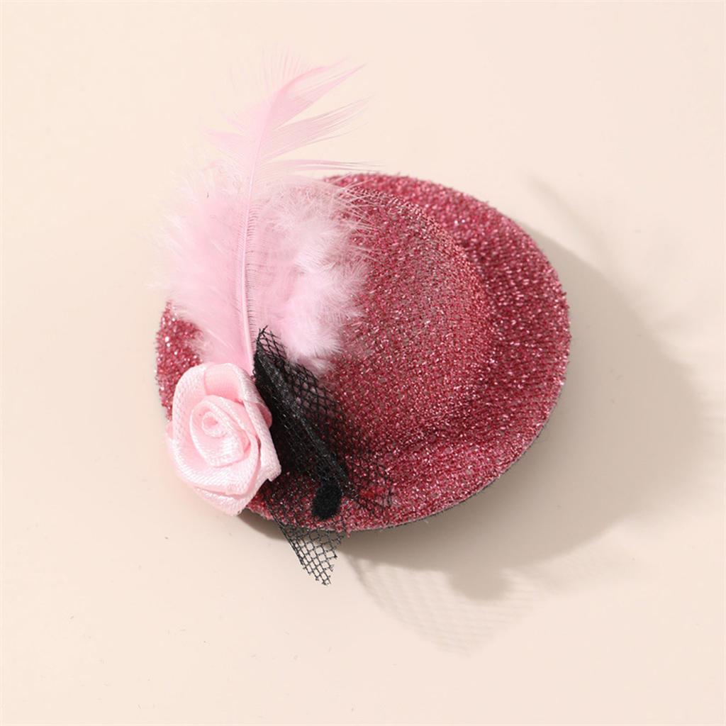 Mini Hat Clip Small Tea Party Top Hat Fascinator Hair Pin with Flower Feather for Girls Birthday Costume Hair Accesories