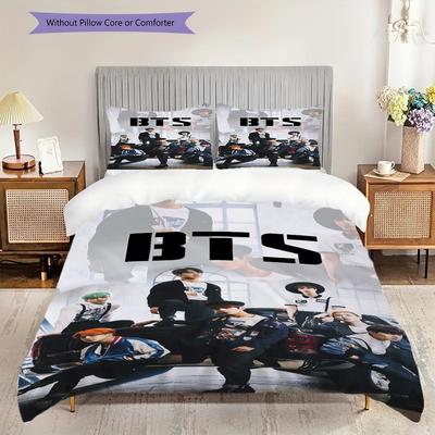 Bts Global Music Sensation Three-piece Set (1 * Duvet Cover + 2 * Pillowcase, Without Core) 2D Flat Christmas Birthday Gift Duvet Cover and Pillowcase