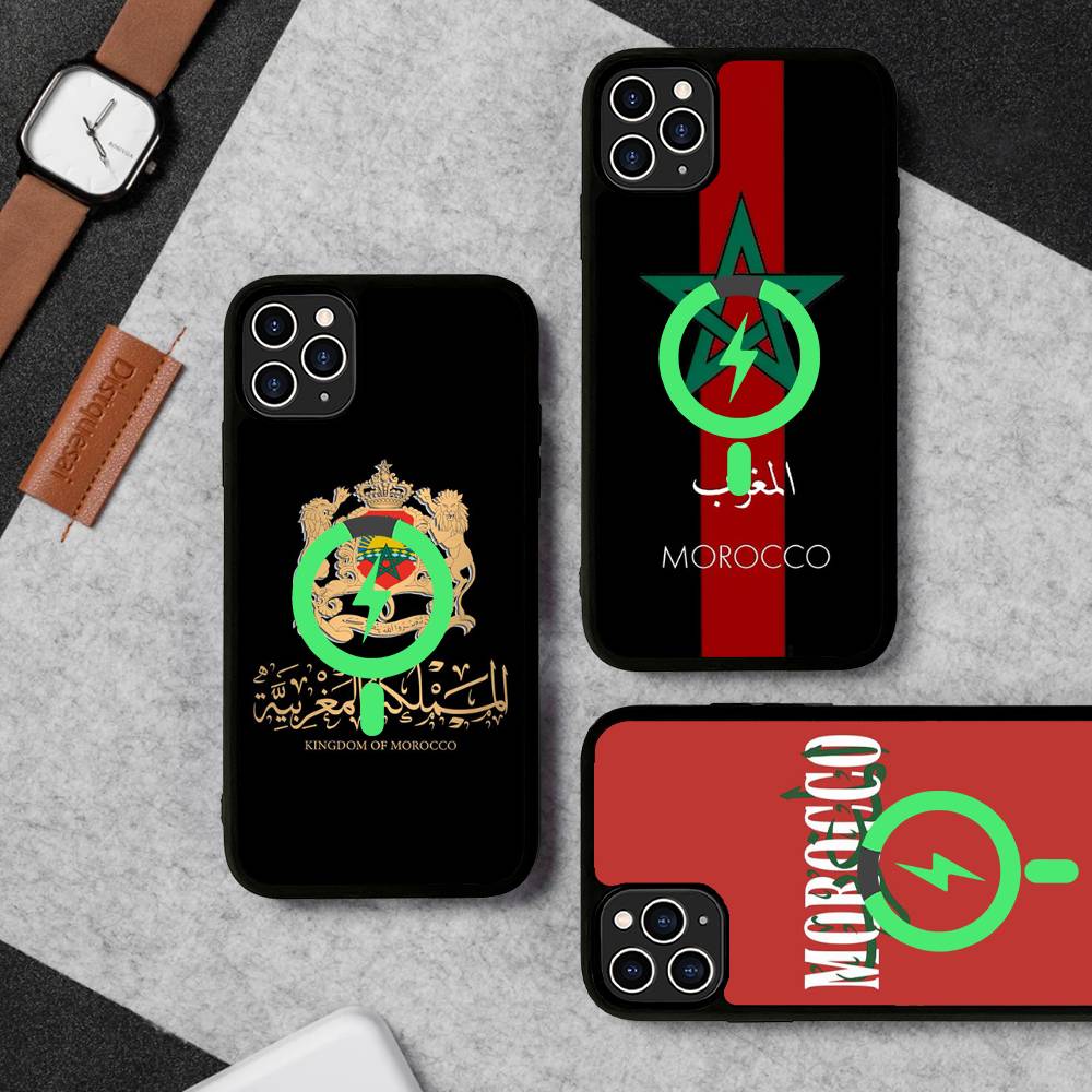 Morocco Map Flag Magnetic Case For IPhone 17 16 14 13 12 11 15 Pro Max Plus Wireless Charge Phone Cover
