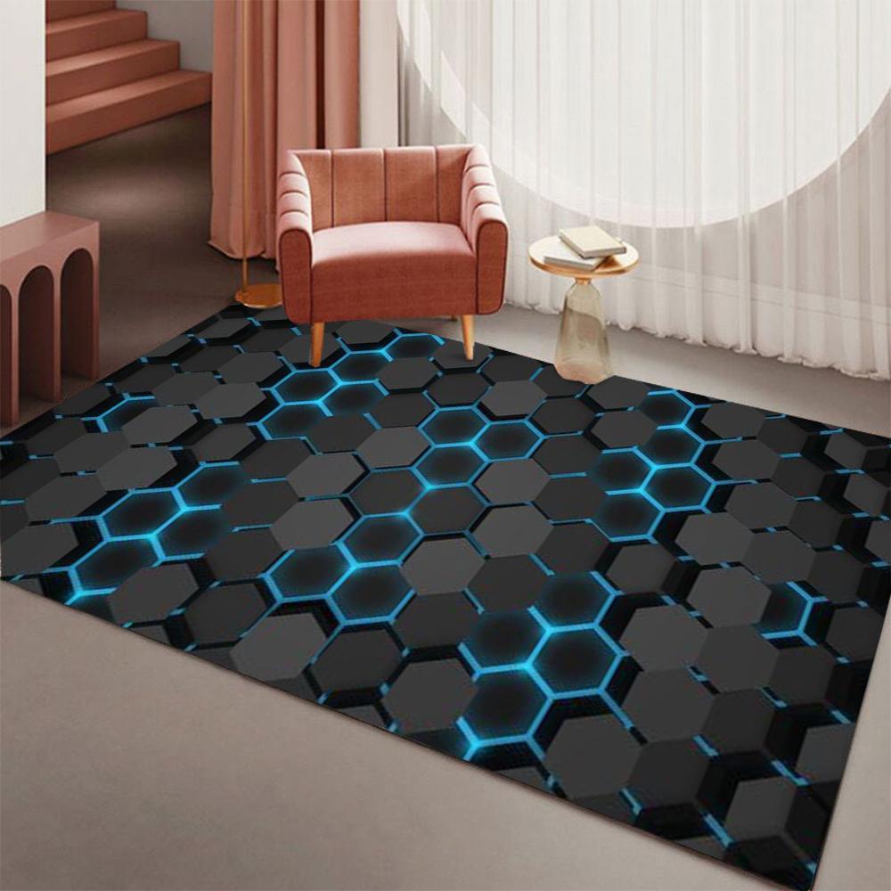 Blaues Sechseckmuster Leuchtteppich Weich Rutschfest Großer Bereichsteppich für Wohnzimmer Schlafzimmer Heimdekoration Waschbare Lounge Sofa Matte