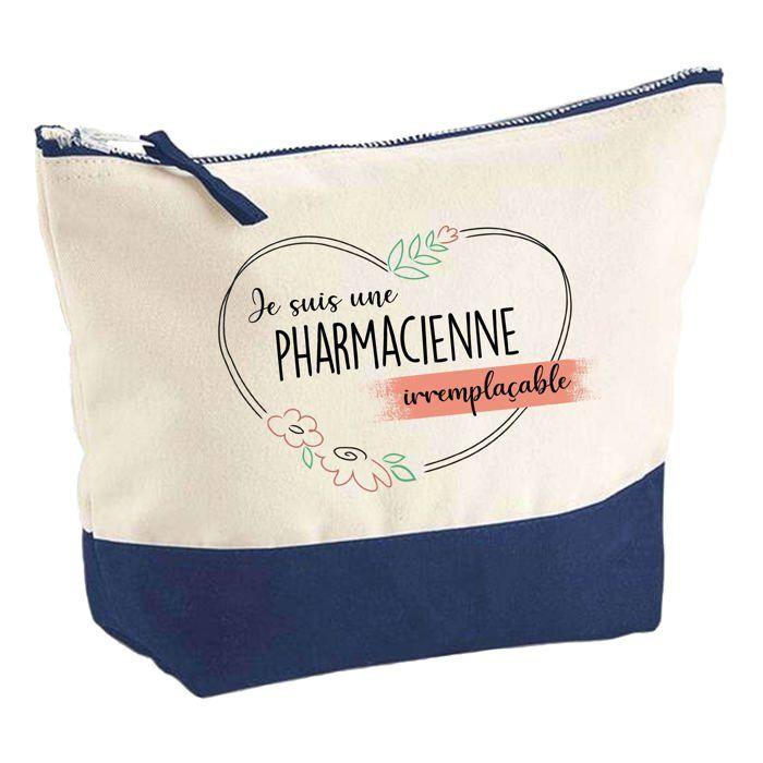 Trousse de maquillage - PLANETEE - Pharmacienne Irremplaçable (fond bleu) - Grand format - Coton - Impression sublimation HD